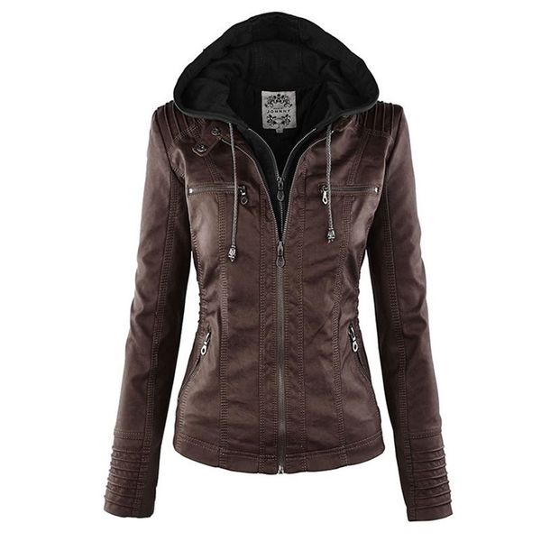 Jaqueta de couro feminino Mulheres Casaco Básico Motocicleta Feminino Motocicleta Pó com Zipper Papuzes Externos 220916