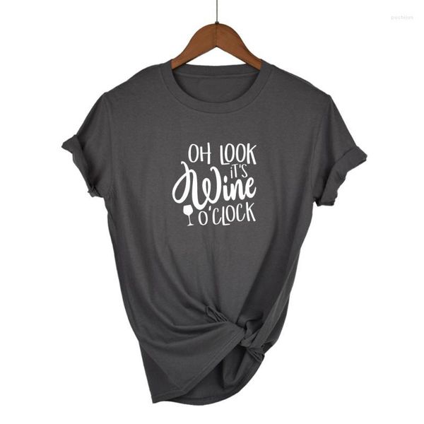 T-shirt da donna T-shirt da donna Oh Look It's Wine O'clock Camicia con stampa lettera Donna Manica corta O Collo Allentato TEES 2022