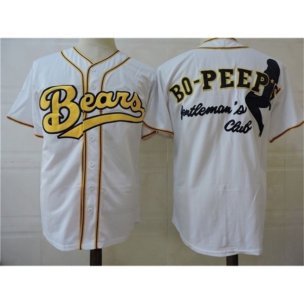 GlaMit Herren Bears Bo Peeps Film Baseball Jersey Button Down Weiß 100 % genähte Baseball Jerseys S-XXXL Vintage Großhandel