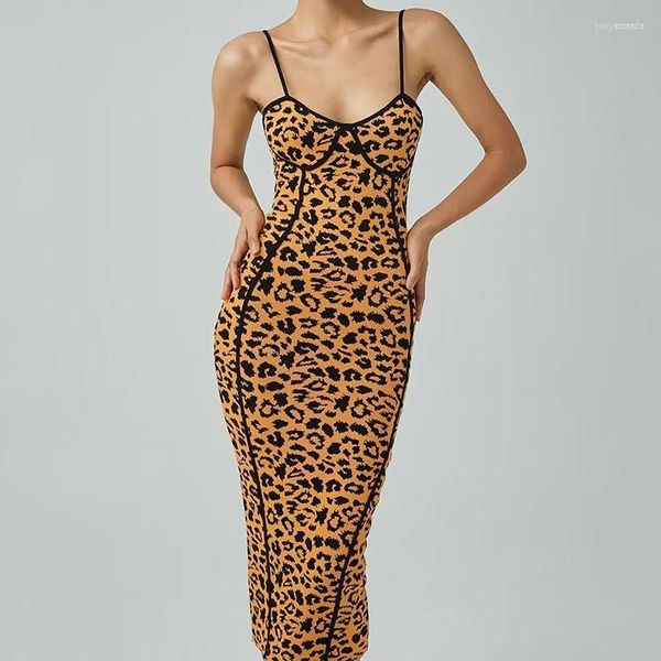 Casual Dresses Sexy Off Shoulder Backless Sommer 2022 Vintage Slim Vestidos Boho Leopard Print Sling Kleid für Frauen