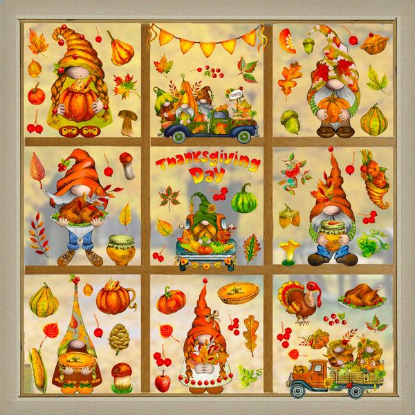 Decorações de Natal L Window Window Clings 9 folhas Decalques de Ação de Graças para Janelas de vidro Maple de outono Lea