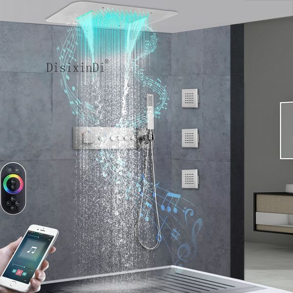 Потолочная встраиваемая светодиодная насадка для душа с музыкальной системой 58X38 см, водопад, дождь, термостатический смеситель для душа для ванной комнаты, набор