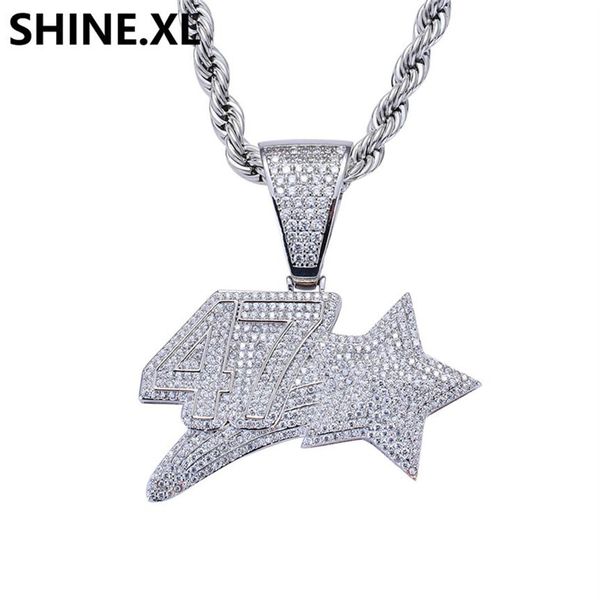 Männer und Frauen Weißgold Hip Hop Nummer 47 Stern Anhänger Halskette Charms Kubischer Zirkon Stein Schmuck Gifts268z