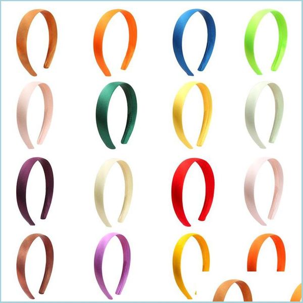 Haargummibänder 1,5 cm einfarbig einfarbig Haribands Satin Stirnband Damen Haarschmuck Mädchen einfache Stirnbänder Kopf Hoop Tiaras C3 Dhwzg