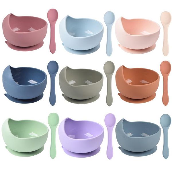 Conjuntos de alimentação infantil Toddler Silicone Spoon Spot UTENSILS UTENSILS Baby Silica Gel Solid Liction Bons de sucção Spadas recém-nascidas à prova d'água de mesa de mesa de mesa de mesa de mesa