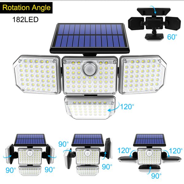 Solar Street Light Outdoor 112 LED 182LED SUPER BRILHO SENSOR DE MOTIMENTO BRILHO POWER LED LED LED LUDER DE WALL LAMP IP65 Propertício a água 3 Modos de trabalho