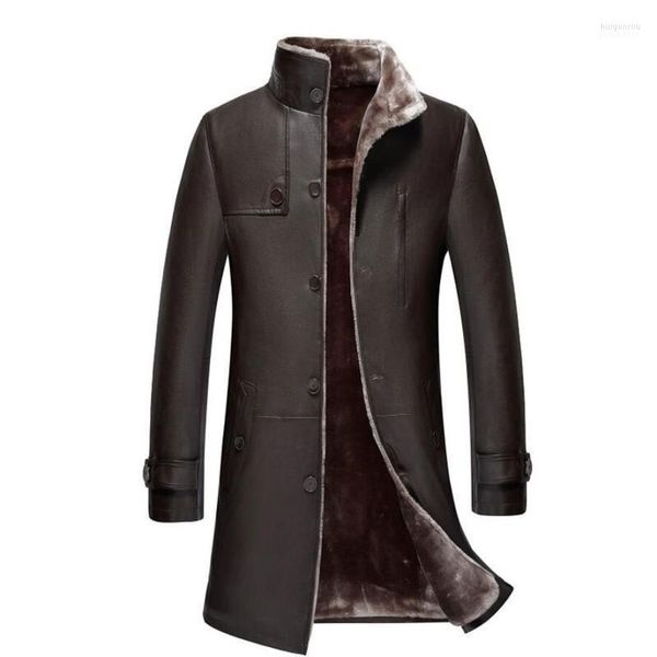 Pelliccia da uomo Plus Size 5XL Trench lungo monopetto da uomo in pelle Fodera calda invernale Giubbotti Capispalla Parka1