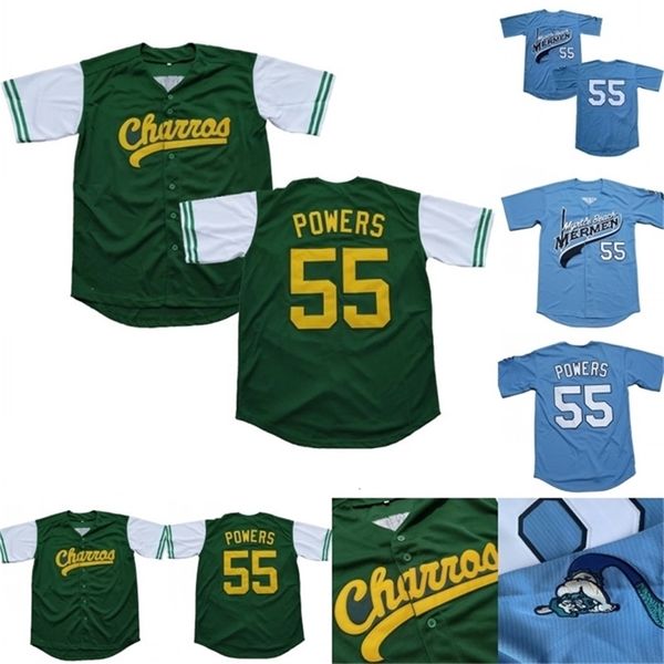 Glamit Mens Kenny Powers #55 Eastbound e Down Messican Charros Kenny Powers 100% Cucite Movie Baseball Jersey Green Blue Fast Shipping