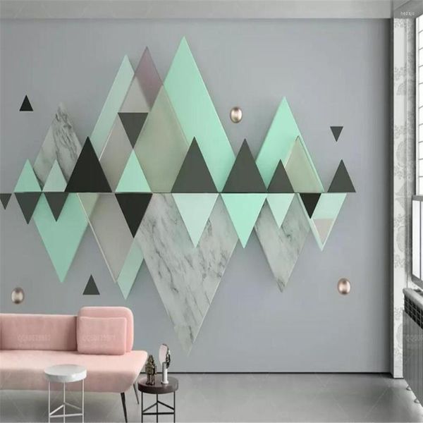 Sfondi personalizzati Grande murale Carta da parati 3d Triangolo geometrico Sfondo verde menta Decorazione domestica Pittura