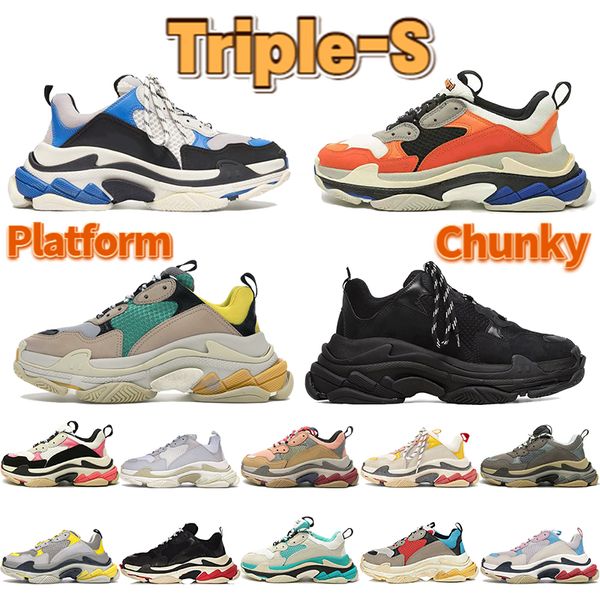 Triple S Sapatos casuais robustos pretos plataformas de metal cinza cênis bege amarelo amarelo azul claro amarelo amarelo altura vermelha aumenta homens mulheres sapato de pai