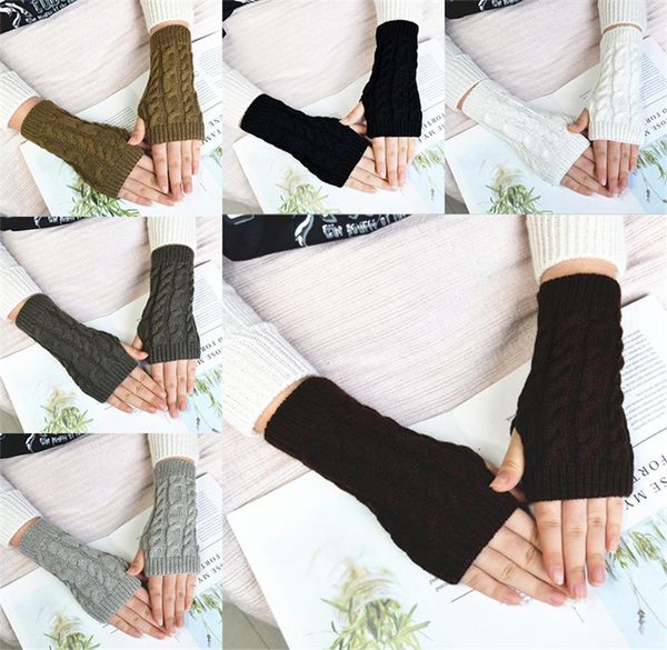 Damen Fingerlose Handschuhe Winter Warme Halbfingerhandschuhe Twist Knit Arm Sleeve Fäustlinge DE771