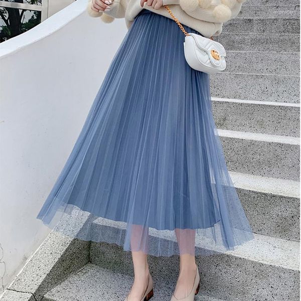 Etekler etek faldas yüksek bel largas kadın jupe uzun femme Kore moda elbise vetement 2022 giyim çok katmanlı ağ iplik piled s