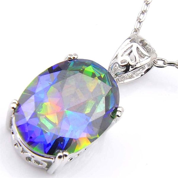 10 pezzi Luckyshine eccellente lucentezza ovale fuoco arcobaleno topazio mistico cubic zirconia pietra preziosa pendenti in argento collane per vacanze di nozze P2048