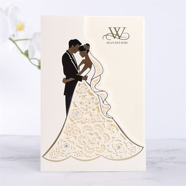 Cartões 50 pcs noiva e noivo corte a laser convite de casamento elegante impressão de luxo decoração festa suprimentos 220919
