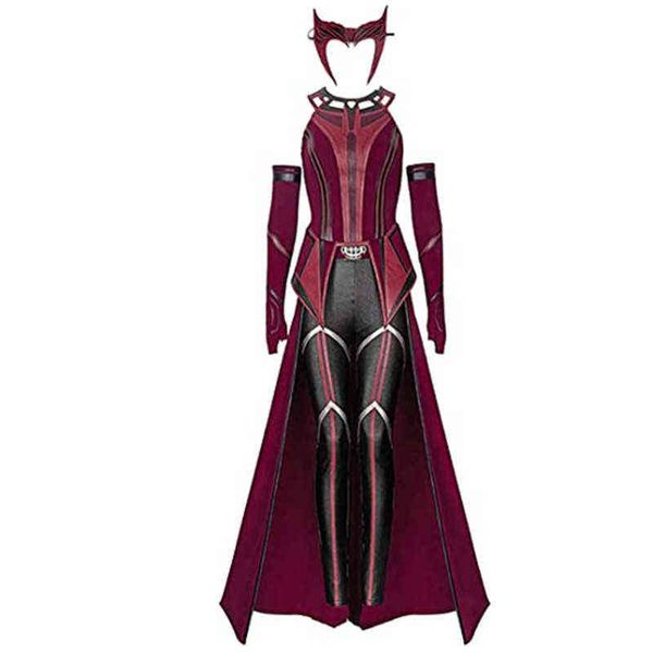 Tema Kostümü Kadın Wanda Maximoff Cosplay Kostüm Scarlet Witch Meapwear Pelerin ve Pantolon Tam Set Kıyafet Cadılar Bayramı Aksesuarları Props 220919H