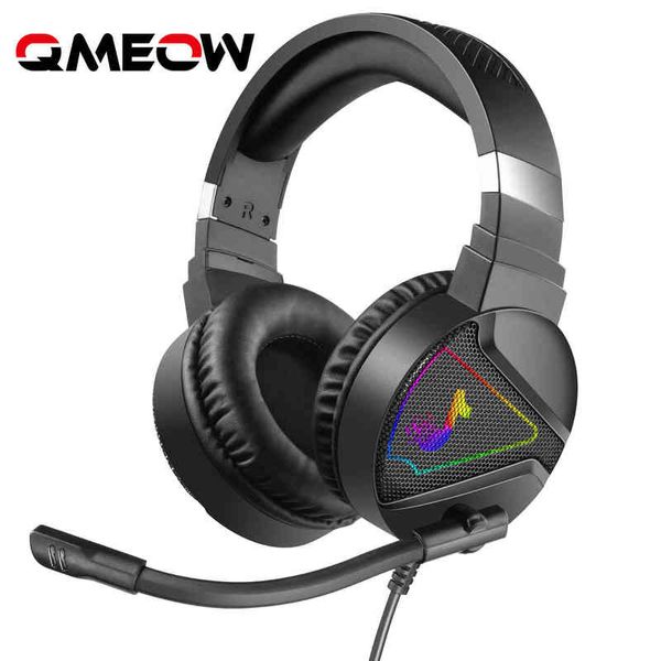 Headsets QMEOW Gaming-Kopfhörer mit LED, kabelgebundenes Headset, HiFi-4D-Stereo-Kopfhörer mit klappbarem Mikrofon für PC, Laptop, Online-Klassenspiel, T220916