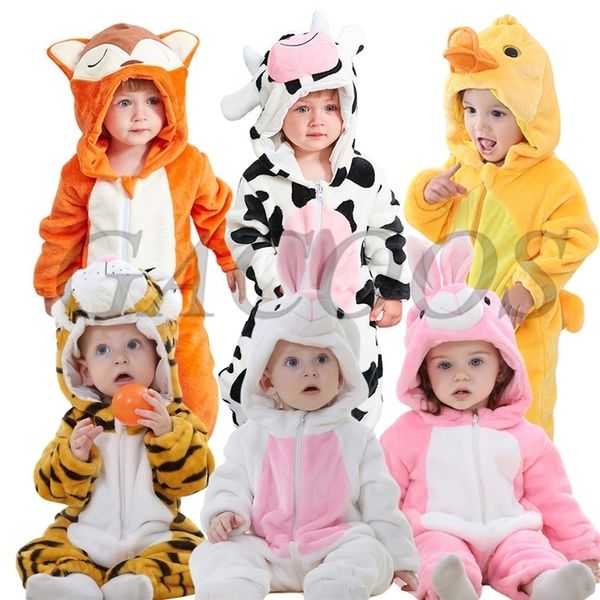 Rompers nascidos bebês kigurumi menino meninas pijamas desenho animado de animais com capuz de capuz de pajama leão figurinos de macaco de criança roupas de cosplay 220919