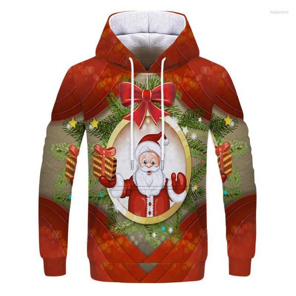 Felpe con cappuccio da uomo Felpe da uomo Felpa da uomo di Natale Felpa con cappuccio rossa Hip Hop Stampa 3D Pullover con fiocco di neve di Natale Felpa con cappuccio Uomo divertente