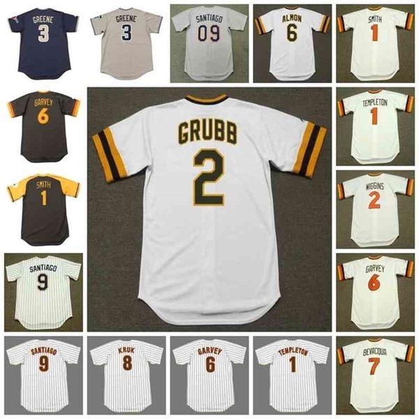 GlaC202 Maglia da baseball vintage San Diego 1 GARRY TEMPLETON 1984 OZZIE SMITH 1978 WIGGINS GRUBB ALMON GARVEY BEVACQUA 8 JOHN KRUK 1988 9 BENITO