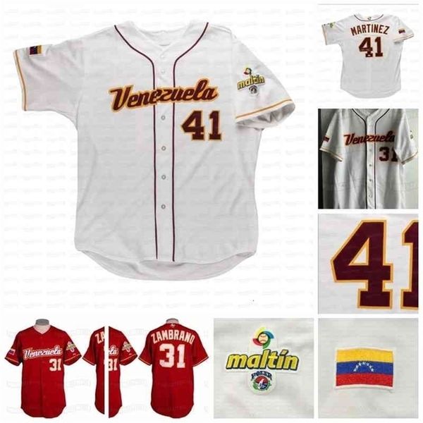 GLNC202 2006 Venezuela World Baseball Classic Jersey 41 Victor Martinez 31 Zambrano White Red Stitched Número Número