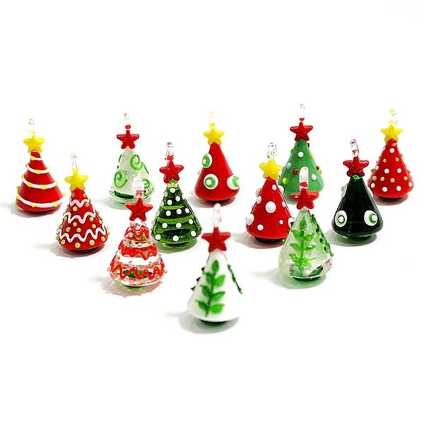 Andere Event-Party-Zubehör, Mini-handgefertigte Glas-Weihnachtsbaum-Kunstfiguren, Ornamente, bunt, hochwertig, niedlicher Anhänger, Weihnachts-Hängedekoration, Charm-Zubehör 220916