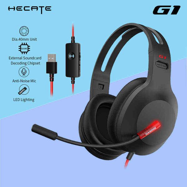 Гульнические гарнитуры Hecate G1 Gaming Hearpet 40-мм драйвер USB Проводные наушники с микрофоном Antiase Led Light Lightweight Decoding T220916