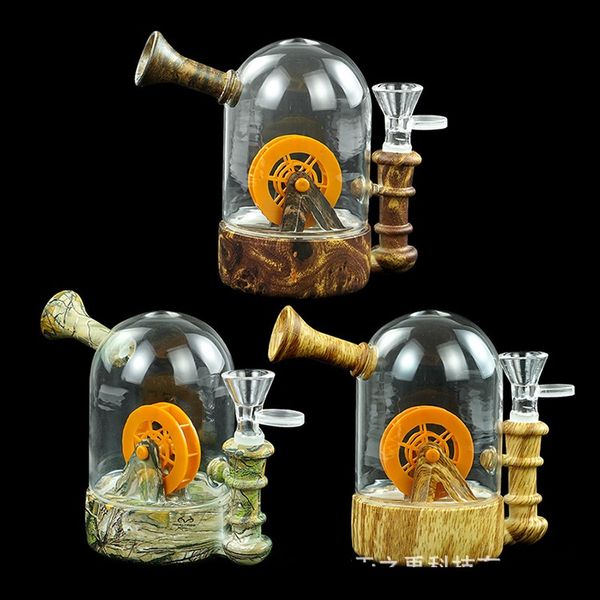 Bong narghilè in silicone da 4,8 pollici Dab Rig Waterwheel stampa pipa ad acqua per erba secca con ciotola di vetro da 14 mm Confezione regalo di Natale