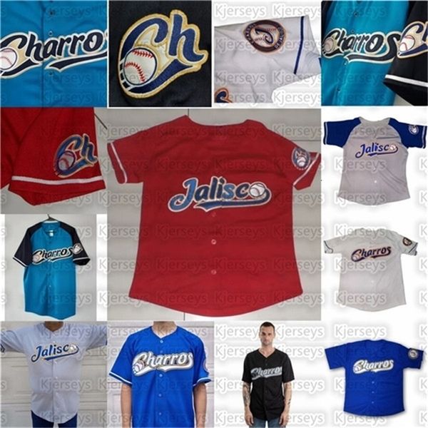 Maglia da baseball GlaNiK1 Charros De Jalisco da uomo, da donna, nera, blu, bianca, maglia vuota cucita al 100%