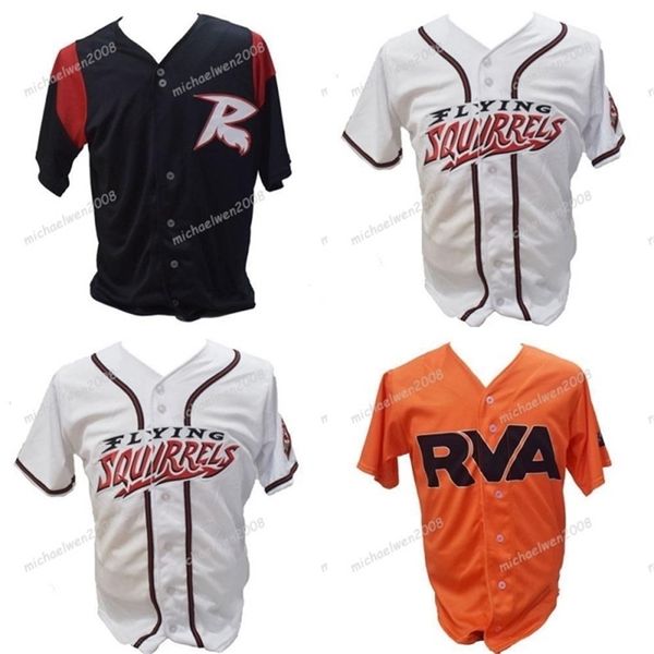 GlaMitNess Mens Richmond Flying Squirrels Bianco Nero Arancione Magliette personalizzate con doppie cuciture Maglie da baseball di alta qualità