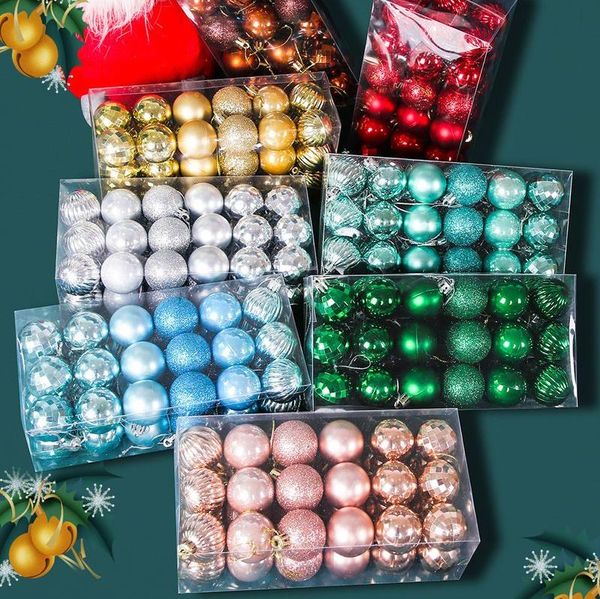 Decorações de Natal 36pcs/caixa 4cm Glitter Bolas de Natal Bolas de decoração de árvore de Natal Gold prata verde vermelho azul ano de Natal decoração de bola de Natal