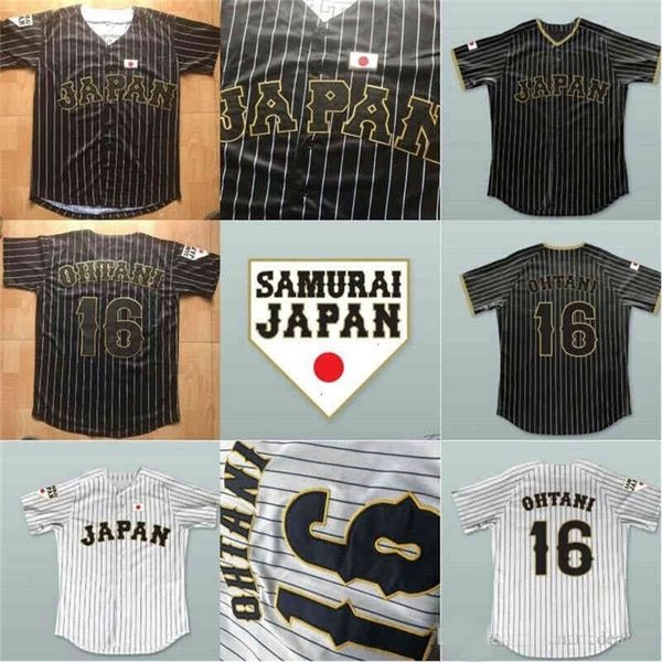 GlaA3740 17 Shohei Ohtani Jersey Samurai 16 Japan Ohtani 100% genähte Gewohnheit Jeder Name Jede Nummer Schwarz-Weiß-Film-Baseball-Trikot