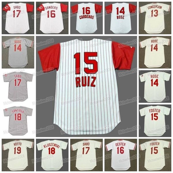 Malmitness Cincinnati Vintage Baseball Jersey 13 Dave Concepcion 1975 Rose Chico Ruiz Foster Cardenas Sanders Oester Sabo Santiago Kluszewski Votto