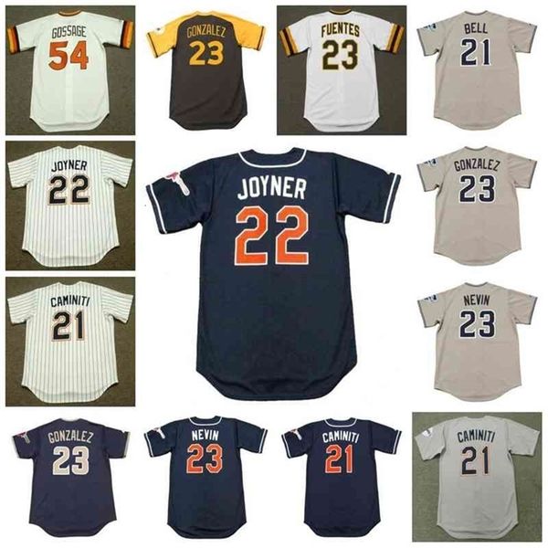 GLAC202 SAN DIEGO Vintage Baseball Jersey 21 Heath Bell 2010 Ken Caminiti 1996 22 Wally Joyner 1997 23 Adrian Gonzalez 1978 Phil Nevin 1999 Tito