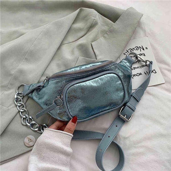 Burst Crack Hip Bag Fanny Pack Donna Pu Leather New Fashion Donna Spalla s Lady Piccola tracolla Messenger Tote J220705