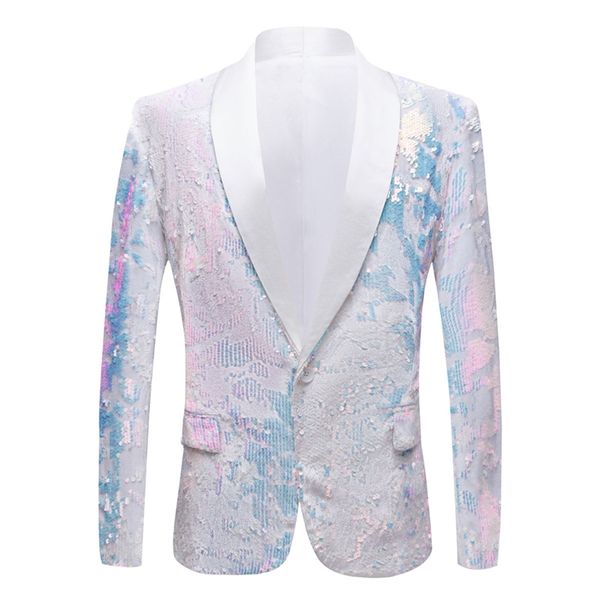 Herrenanzüge Blazer Männer reiner weißer Samt Fantasiefarbe Pailletten Nachtclub Sänger Hochzeit Bräutigam Abschlussball Smoking Slim Fit Anzugjacke Blazer 220920