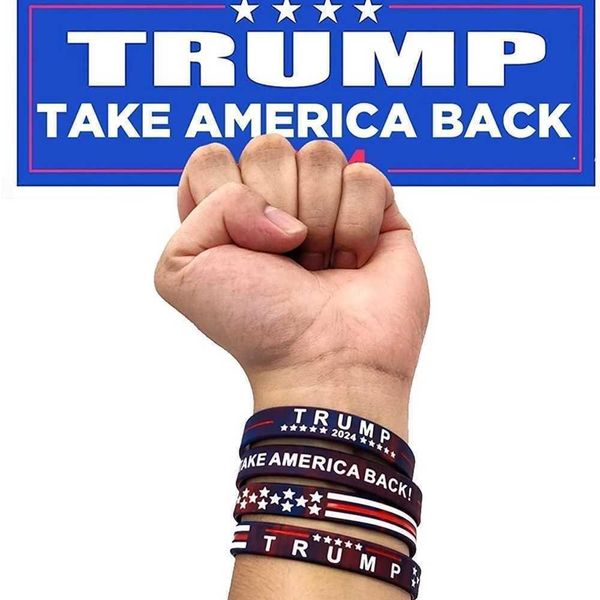 Braccialetto unisex in gomma tie-dye in silicone Donal Trump 2024 Bracciale Favore di partito Keep America Great President Trump Support Bangle Stars Strip