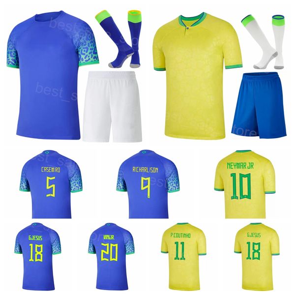 Jugend Männer Fußball 2022 Katar Weltmeisterschaft Trikots Brasilien Nationalmannschaft DANI ALVES Ribeiro Roberto Firmino Gabriel Jesus Junior ANTONY ALISSON KAKA Fußballtrikot-Kits