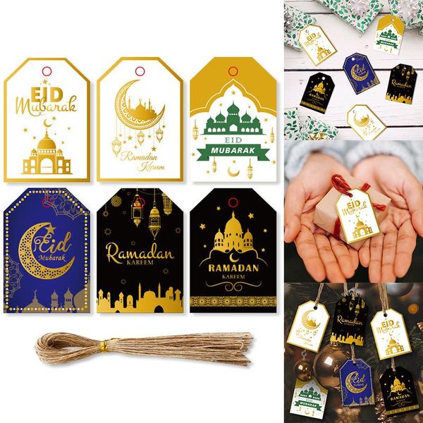 Decoração de festa 48pcs muçulmanos Eid Mubarak Tag Ramadã Festival Islâmico Caixas de Bolsa de Presente Hang Tags Decor Star Moon Small