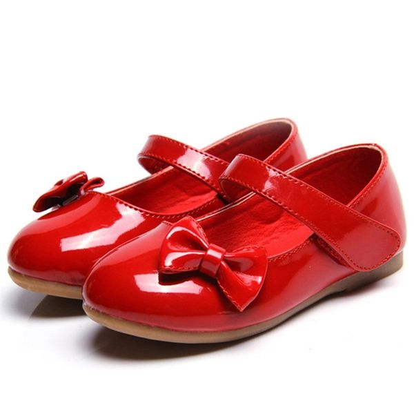 Sneakers Top scarpe da bambina Scarpe da principessa con fiocco per bambini Scarpe da ballo per feste di matrimonio Studente in pelle Rosso nero Bianco 18 24M 3 14T 220920