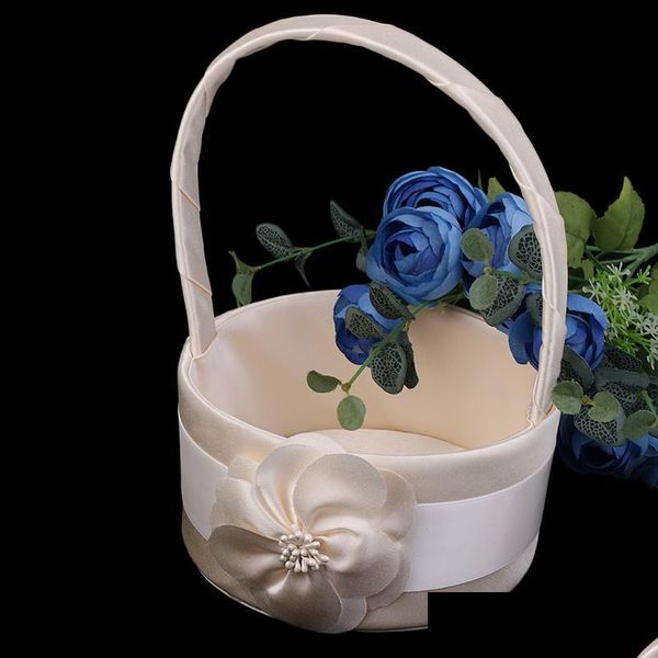 Decorazione per feste Elegante raso liscio floreale Bud Flower Girl Basket Romantic White Wedding Hanging Cerimonia Decor Drop Delivery 2021 Dhvot