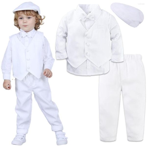 Set di abbigliamento Neonato Battesimo Abito formale Bambino Gentleman Set da festa Neonato Matrimonio Natale Natale Compleanno Abiti Papillon 3 pezzi