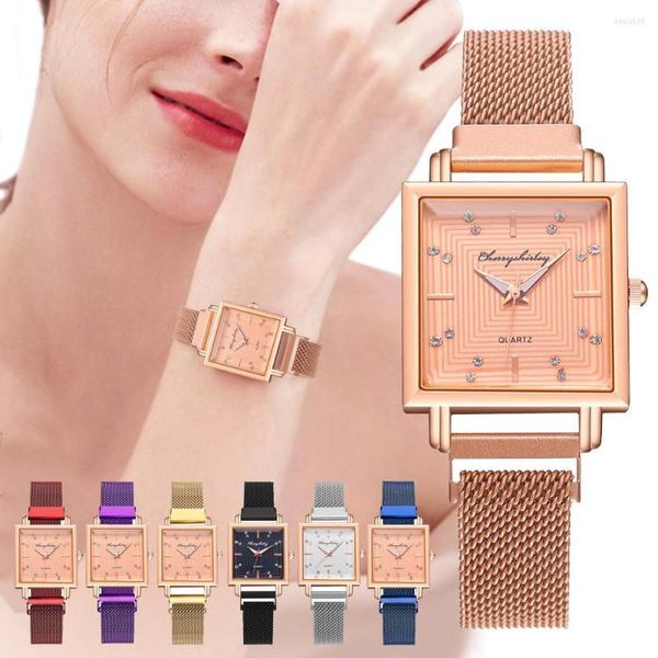 Armbanduhren Luxus-Armbanduhr Damen-Armbanduhr aus legiertem Stahl, Damen-Quarz-Armbanduhr, rechteckiges Zifferblatt, Dame
