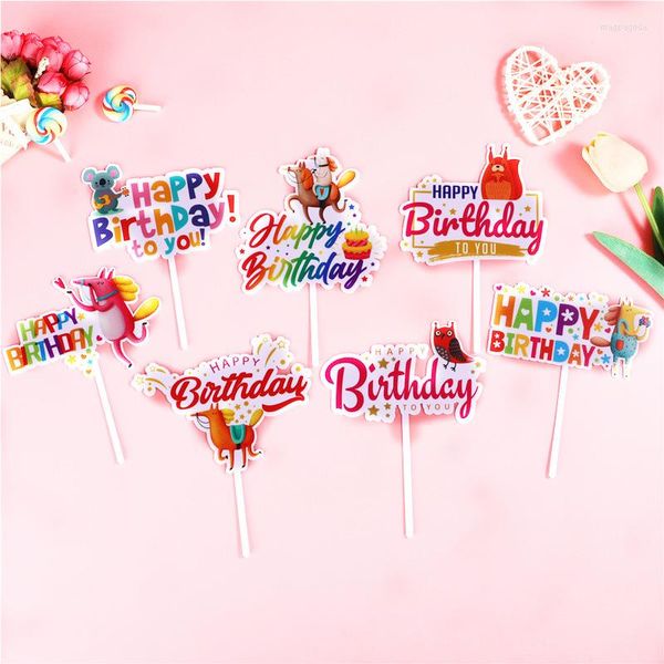 Festliche Lieferungen Ins Cute Animal Happy Birthday Kuchen Toper Farbdruck Acryl Kids Party Party Cupcake Babyparty -Dekoration