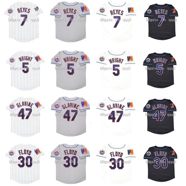 GLAVINGAGE 2004 Jersey de beisebol 5 David Wright 7 Jose Reyes 47 Tom Glavine 30 Cliff Floyd Shea 40th Patch White Grey Black Jerseys