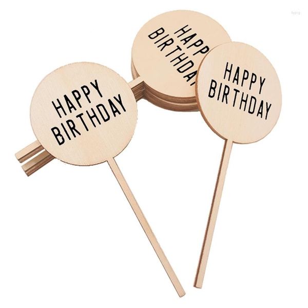 Abastecimento festivo 10pcs Durável Bolo de feliz aniversário Topper Cupcake de madeira rústico criativo com palitos para a festa noturna romântica