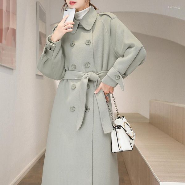Miscele da donna in lana da donna 2022 Cappotto in cashmere nero Giacca da donna in lana invernale ispessita Giacca da donna moda coreana verde lungo in lana