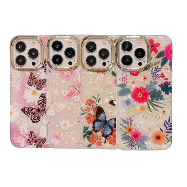 Capas florais galvanizadas para iphone 15 14 plus 13 12 11 Pro Xs MAX XR X Telefone lindo revestimento floral claro capa borboleta capa meninas preço de fábrica