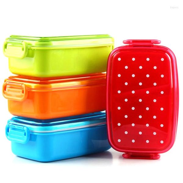 Set di stoviglie portatile Cartoon Polka Dot Lunch Box Fod Kids 2 Grid Fruit Container Storage Picnic Plastic Bento Regalo per bambini