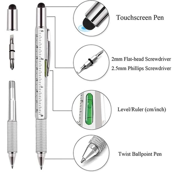 7-in-1-Multifunktions-Kugelschreiber mit modernem Handwerkzeug, Messen, technisches Lineal, Schraubendreher, Touchscreen-Stylus, Wasserwaage, Geschenk