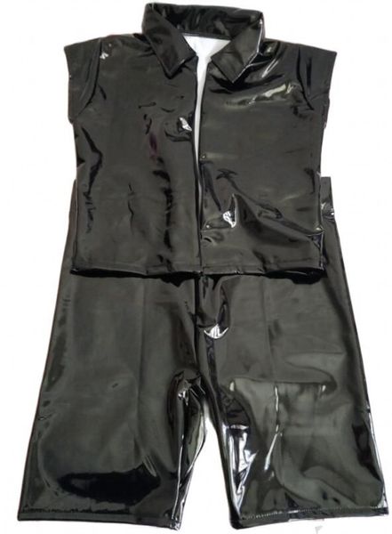 Costumi di Halloween Cosplay Pantaloncini intimi sexy in ecopelle da uomo con top in PVC nero attillato